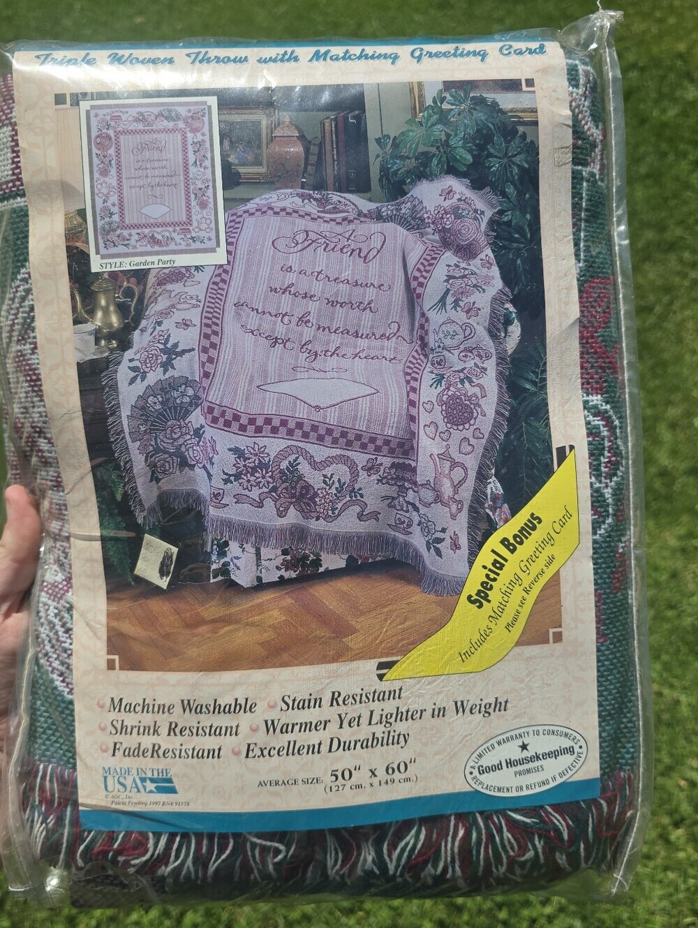 Vintage Triple Layer Woven Jacquard Blanket Throw 50X60" Garden Party Friend